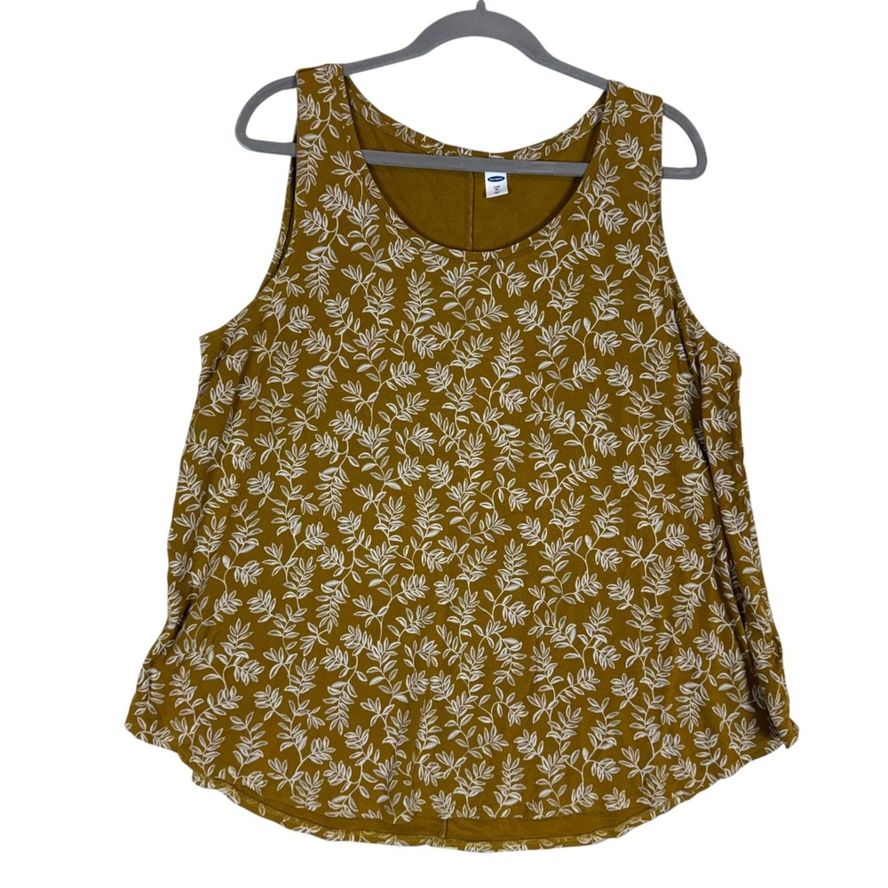 Old Navy Tank Top Womens XL Yellow Floral Scoop Neck Luxe Stretch Jersey Casual